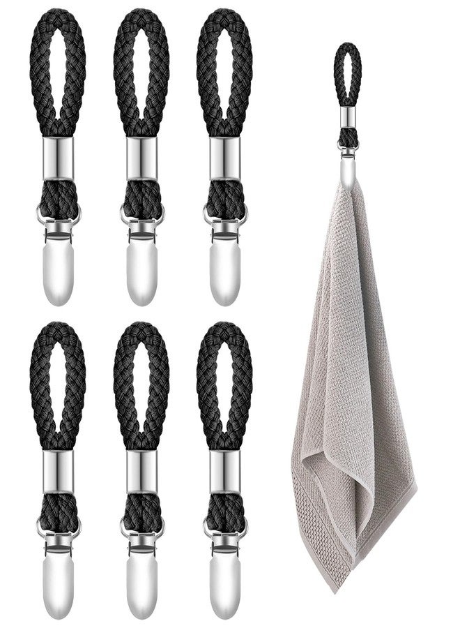 SXoonKing 6Pcs Kitchen Towel Clips, Metal Clips for Hanging with Braided Cotton Loop, Kitchen Hand Towel Holder Hook for Home Bathroom Cupboards Cloth Hanger Holder - Image 1